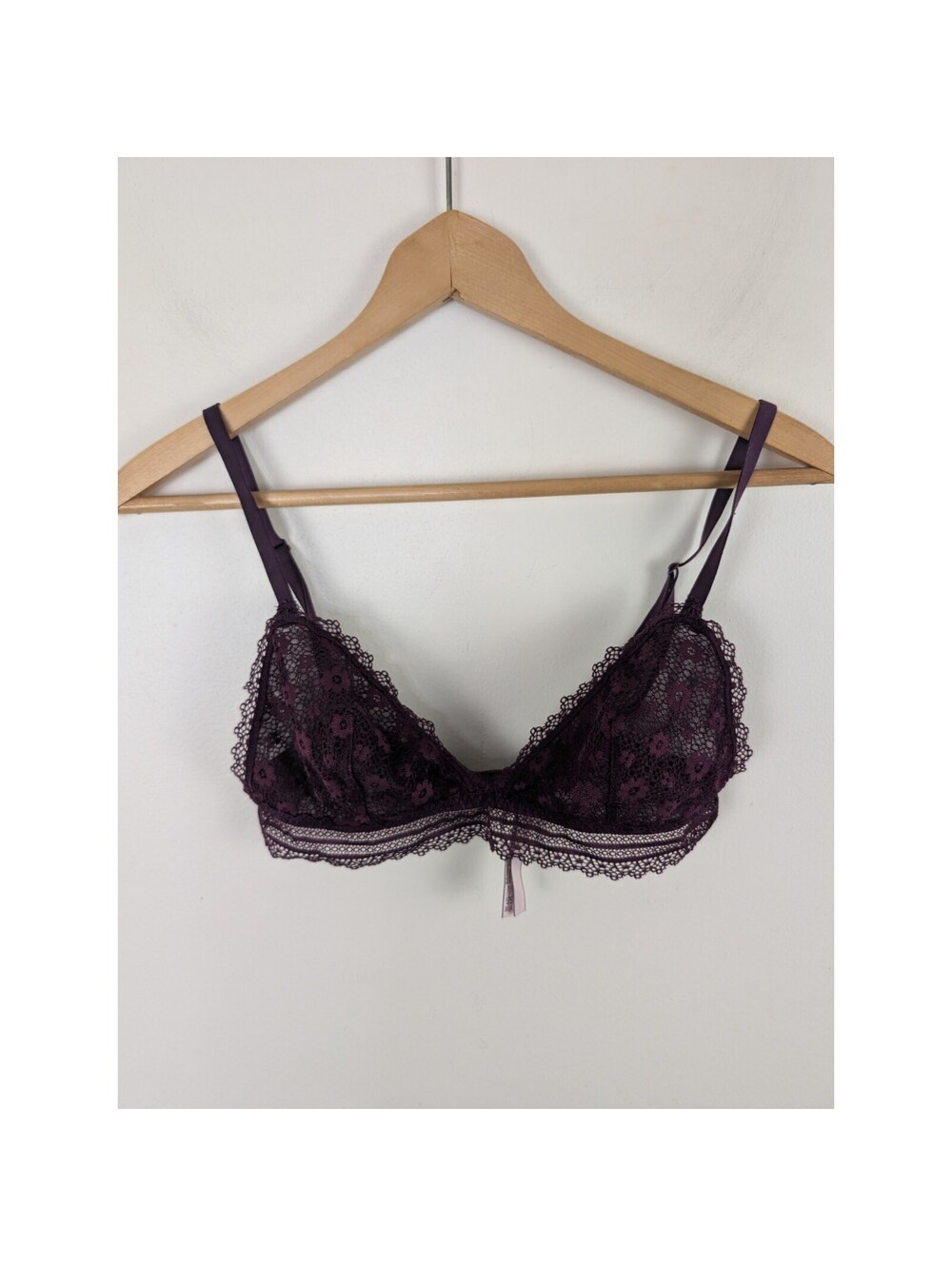 Victoria's Secret Large L Maroon Mauve Lace Bralette Floral Sheer